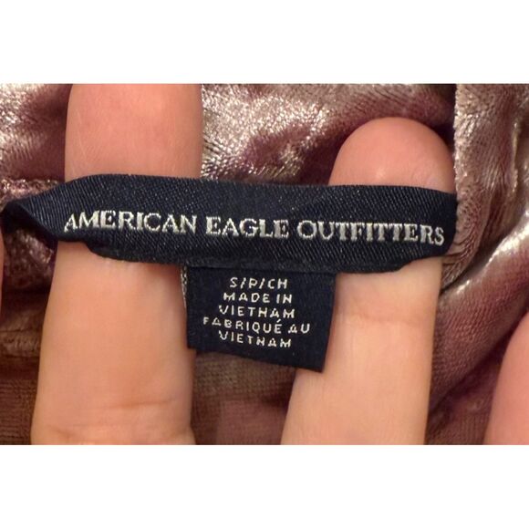 AMERICAN EAGLE OUTFITTERS Velvet Cold Shoulder High Neck V Rose Pink Boho Blouse - Picture 3 of 4